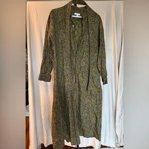 Engineered Garments Olive Paisley Maxi Shirt Dress - Relaxed Long Sleeve